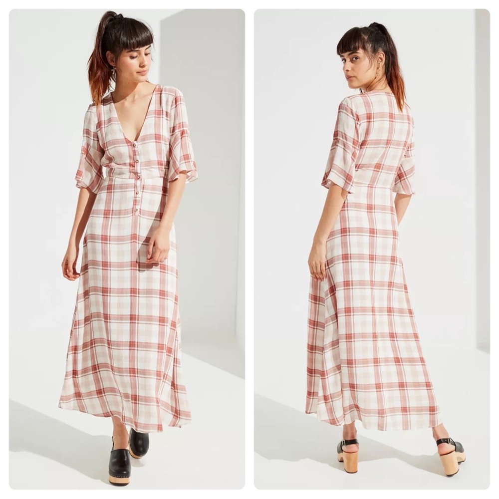 Urban Outfitters Plaid Button-Down Maxi Dress Size Medium NWT